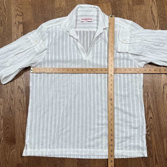 Orlebar Brown Ridley Tonal Striped Chenille White L/S Polo Shirt Mens XL - Picture 9 of 9